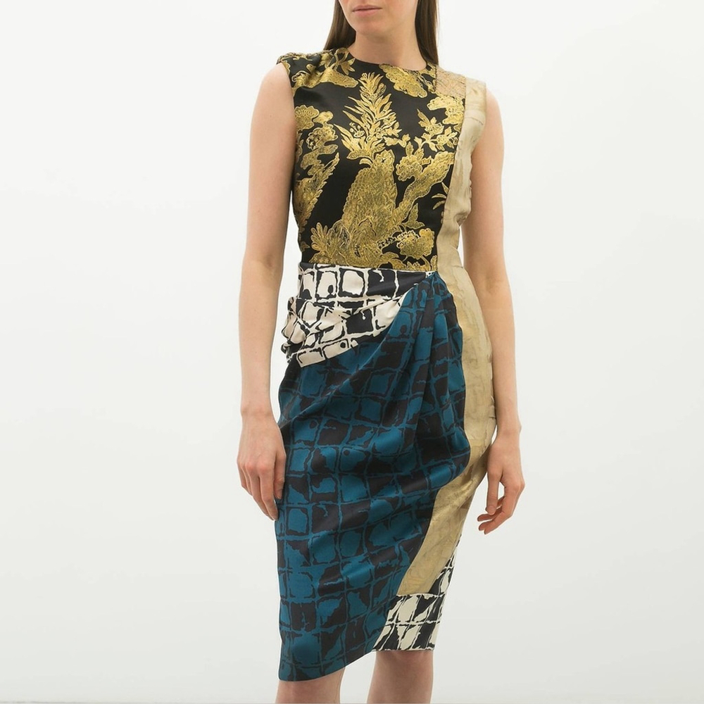 Dries Van Noten Black and Gold Textured Fabric Patchwork size 36